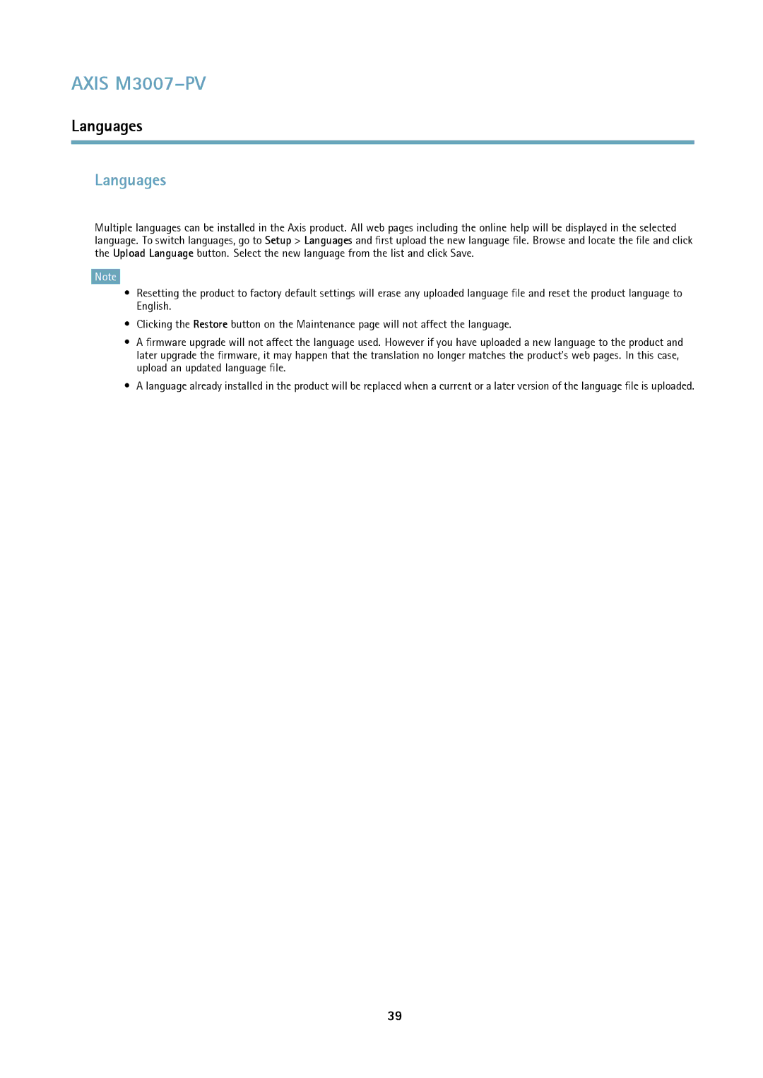 Axis Communications M3007-PV user manual Languages 