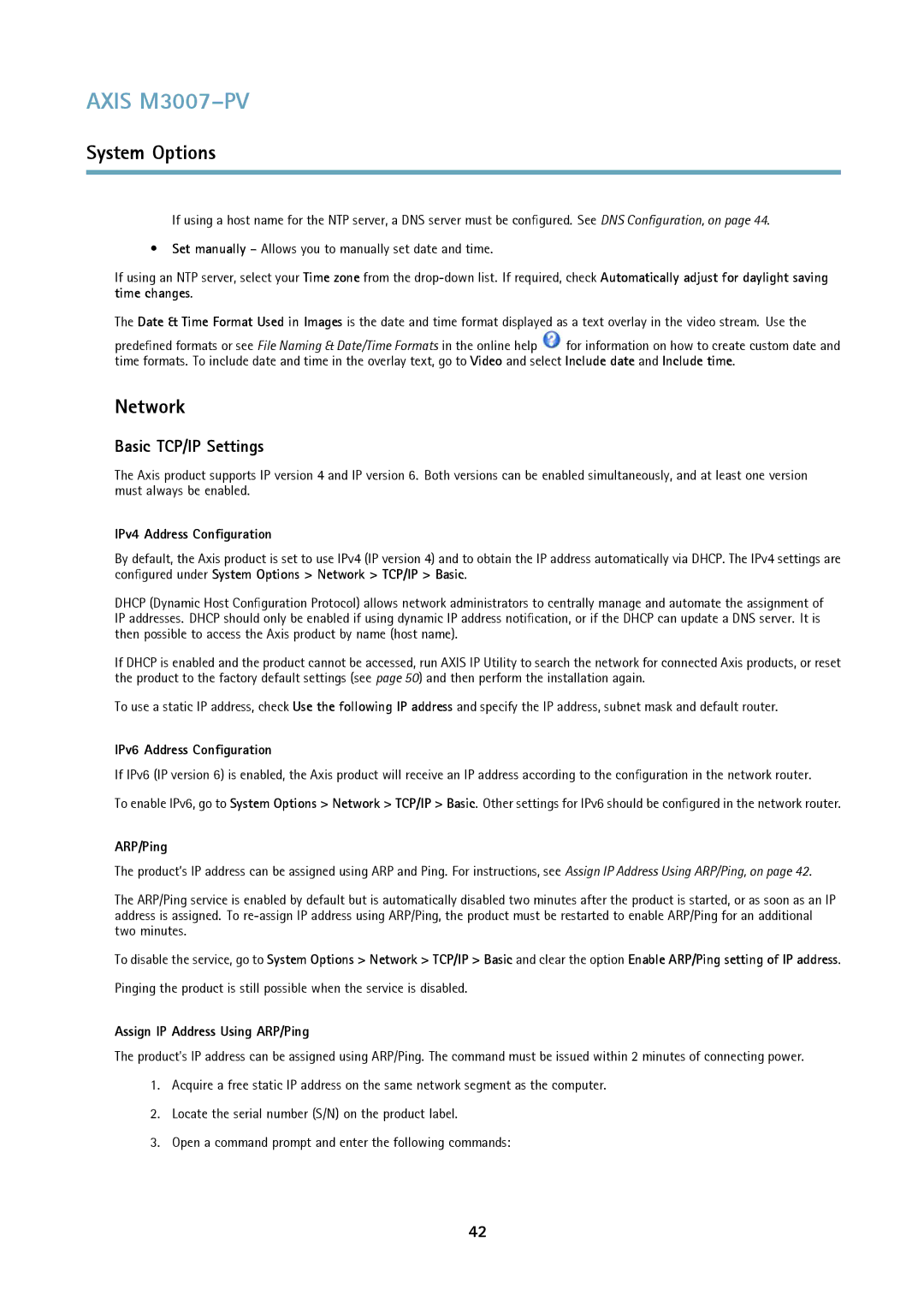 Axis Communications M3007-PV user manual Network, Basic TCP/IP Settings 