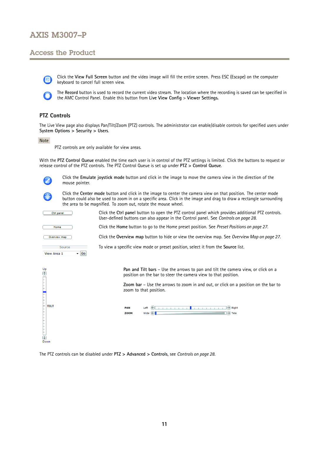 Axis Communications M3007P user manual PTZ Controls 