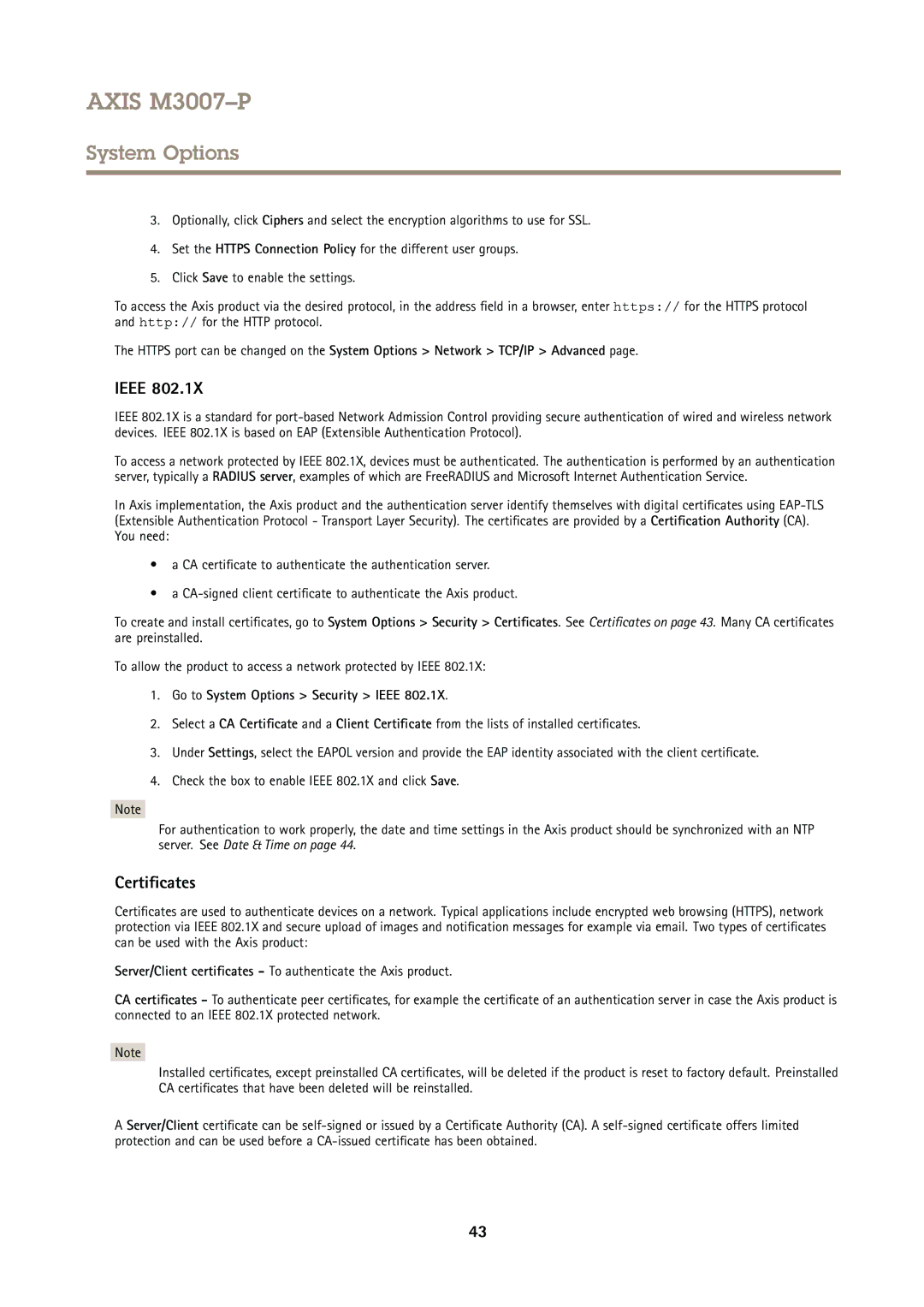 Axis Communications M3007P user manual Certificates, Go to System Options Security Ieee 