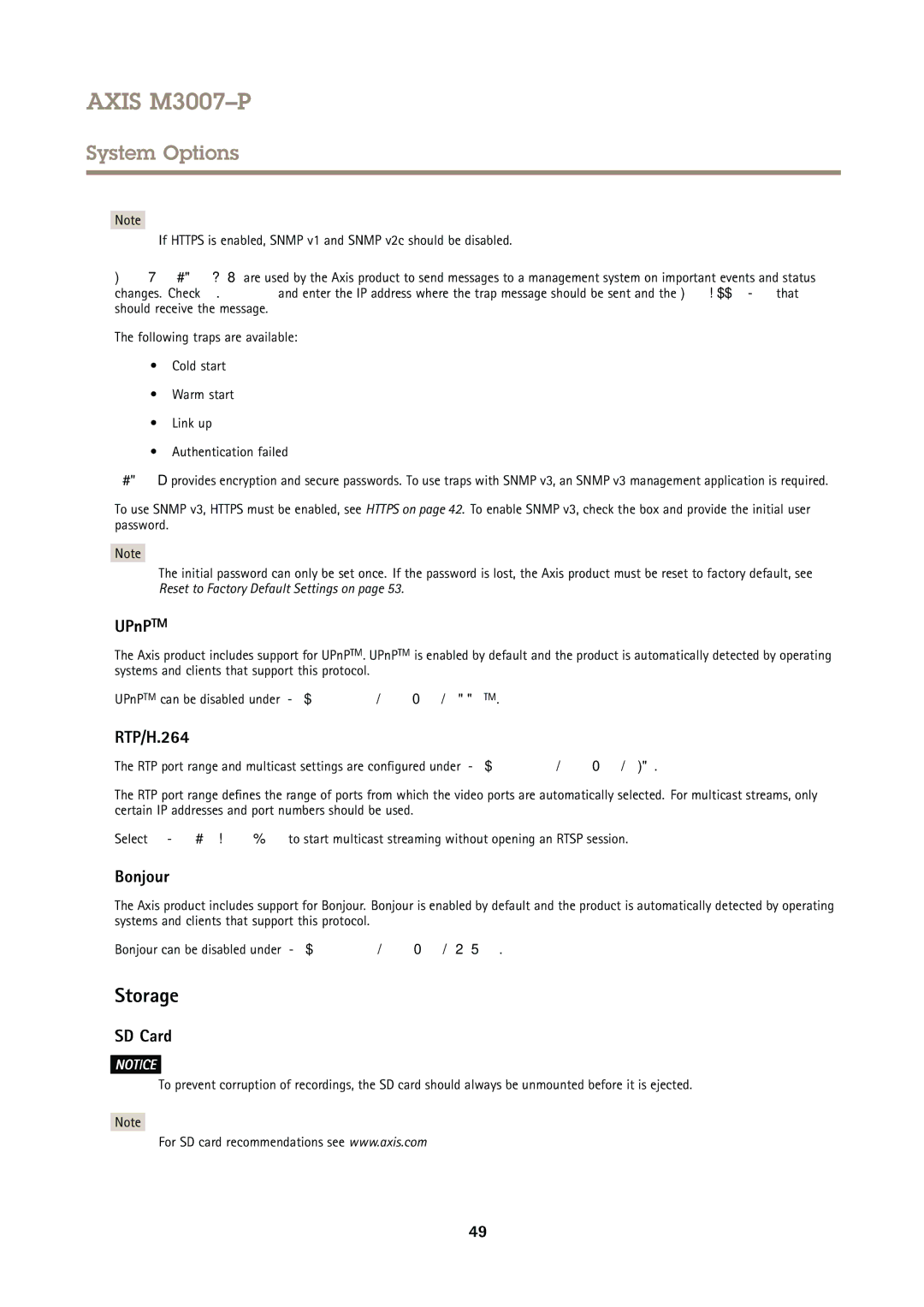 Axis Communications M3007P user manual Storage, UPnPTM, RTP/H.264, Bonjour, SD Card 
