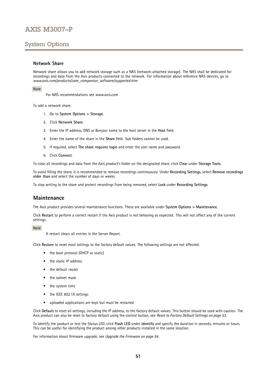 Axis Communications M3007P user manual Maintenance, Network Share, To add a network share 