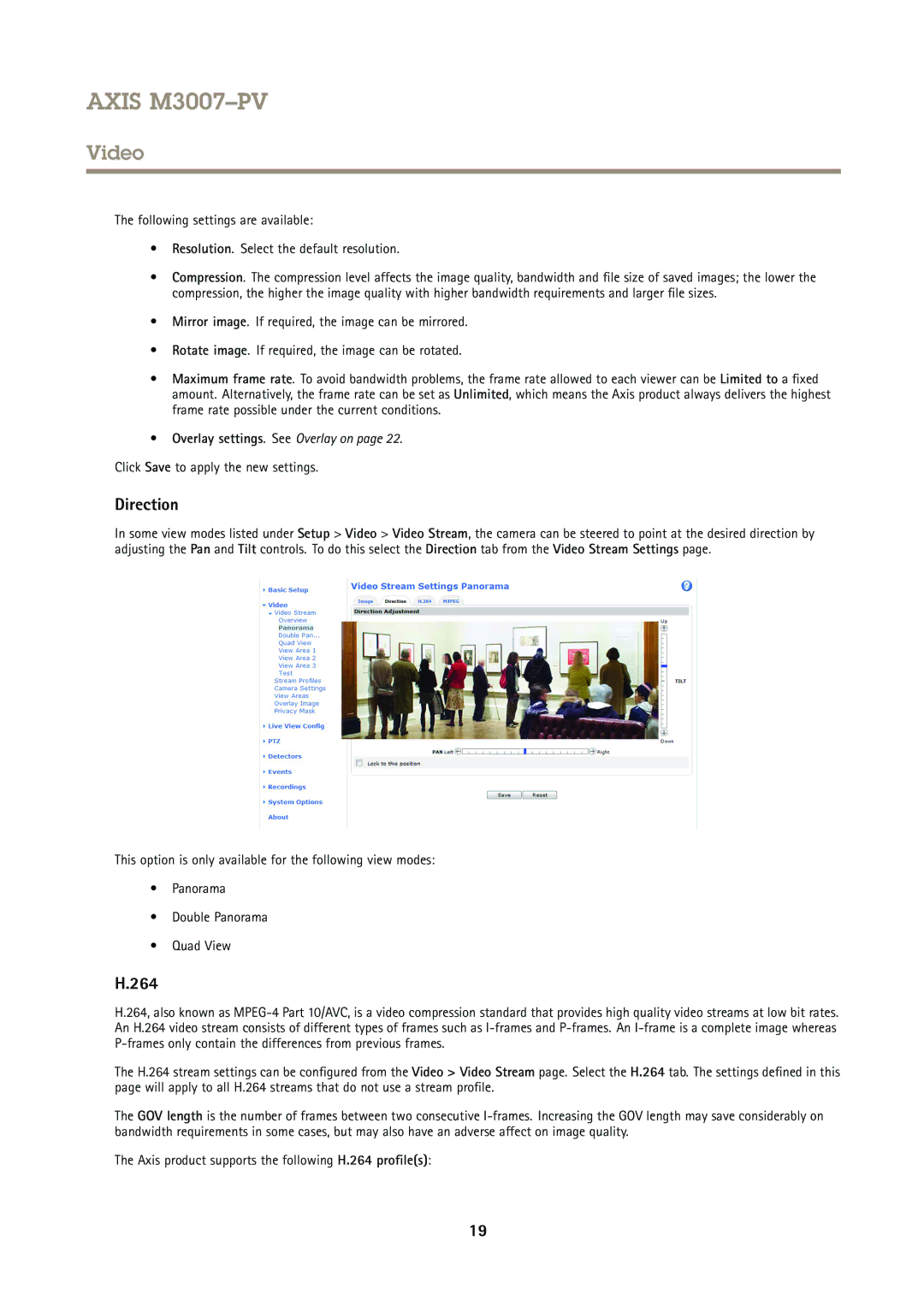 Axis Communications M3007PV user manual Direction, 264, Click Save to apply the new settings 