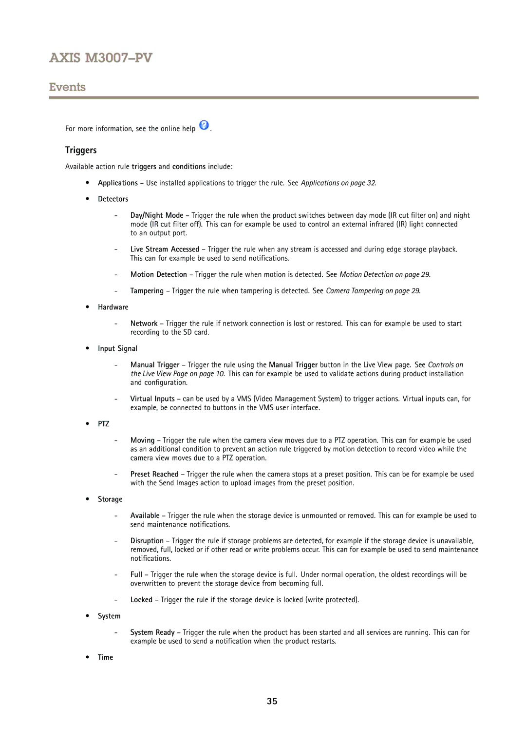 Axis Communications M3007PV user manual Triggers 