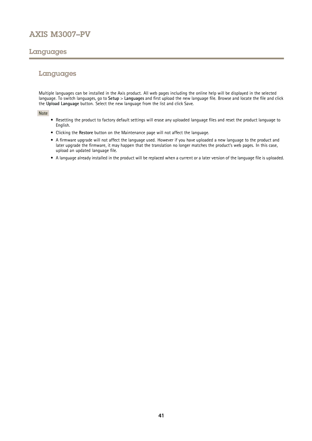 Axis Communications M3007PV user manual Languages 