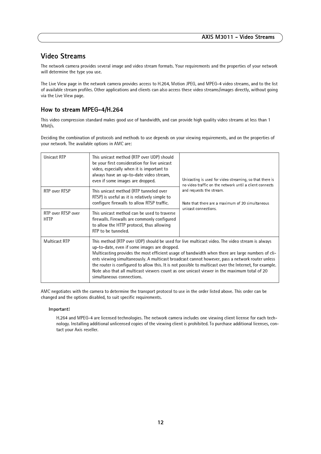 Axis Communications user manual How to stream MPEG-4/H.264, Axis M3011 Video Streams 