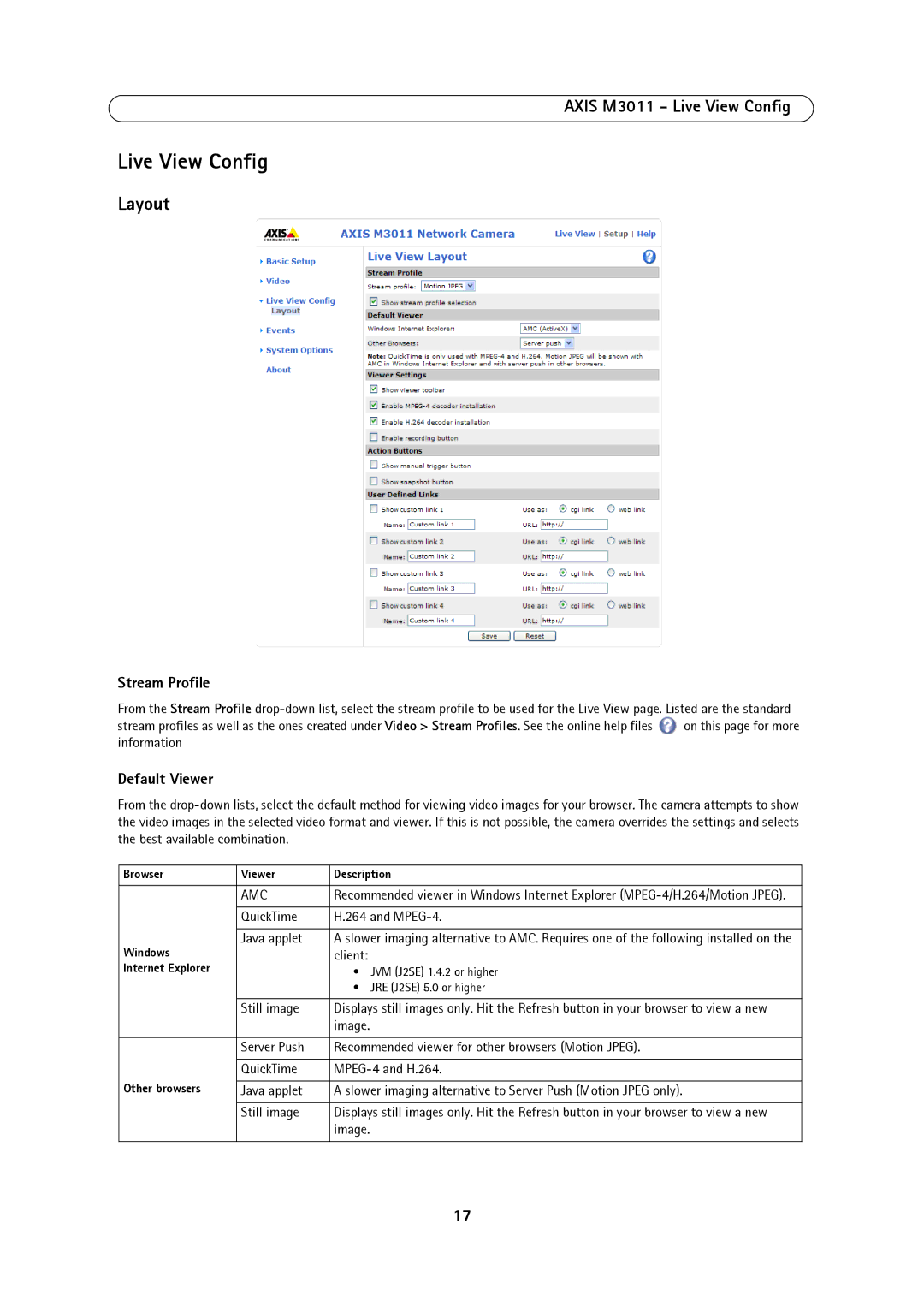 Axis Communications user manual Layout, Axis M3011 Live View Config 