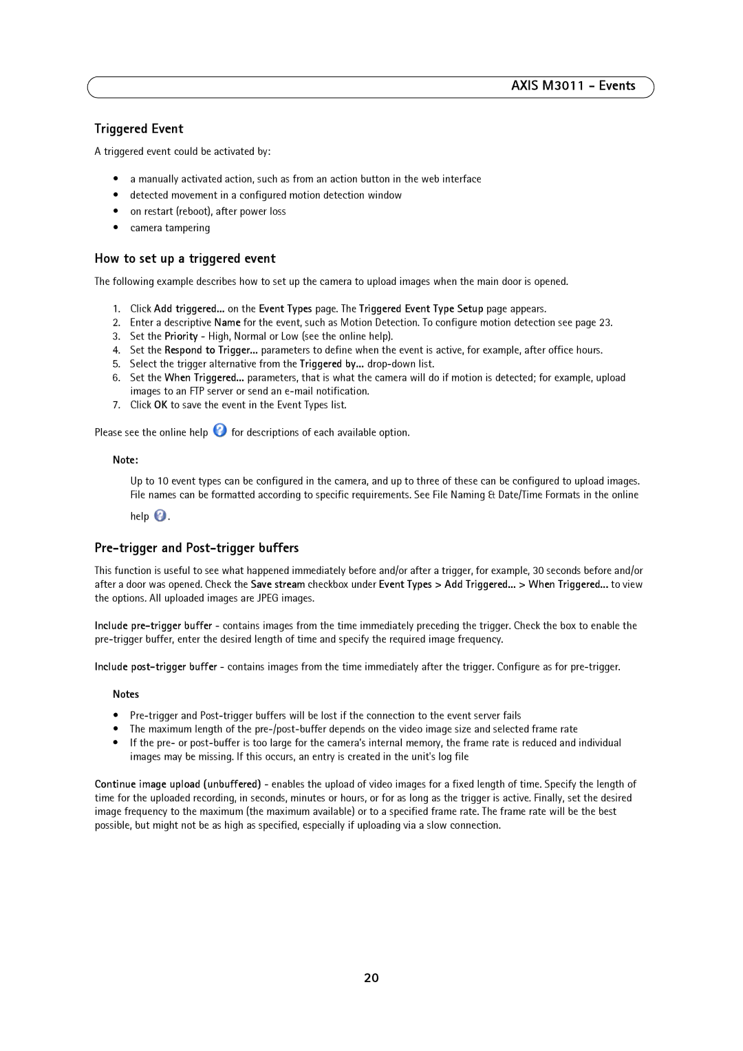 Axis Communications user manual Axis M3011 Events Triggered Event, How to set up a triggered event, Help 