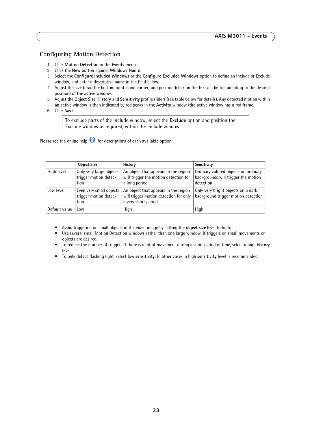 Axis Communications M3011 user manual Configuring Motion Detection, Click Motion Detection in the Events menu 