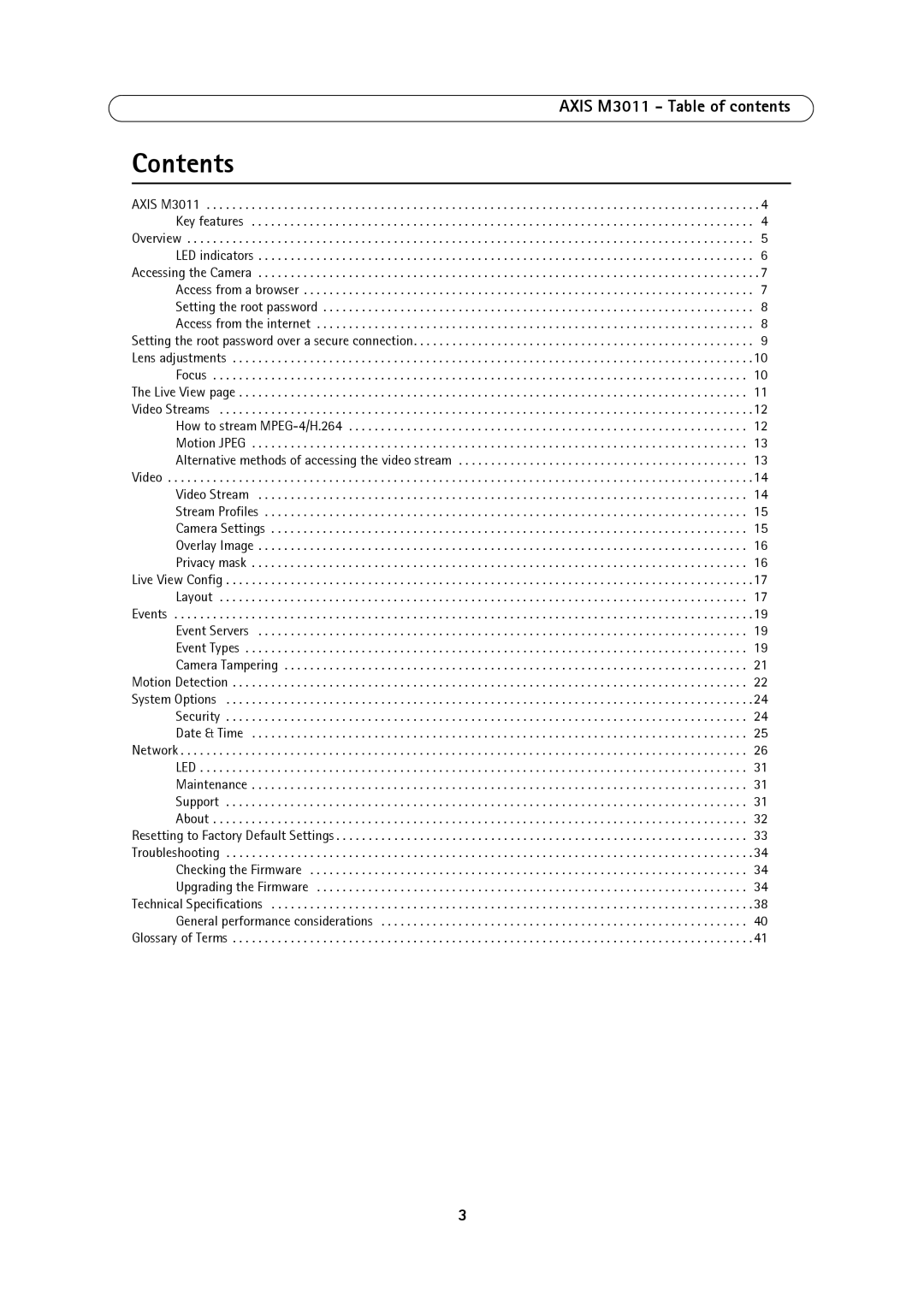 Axis Communications M3011 user manual Contents 