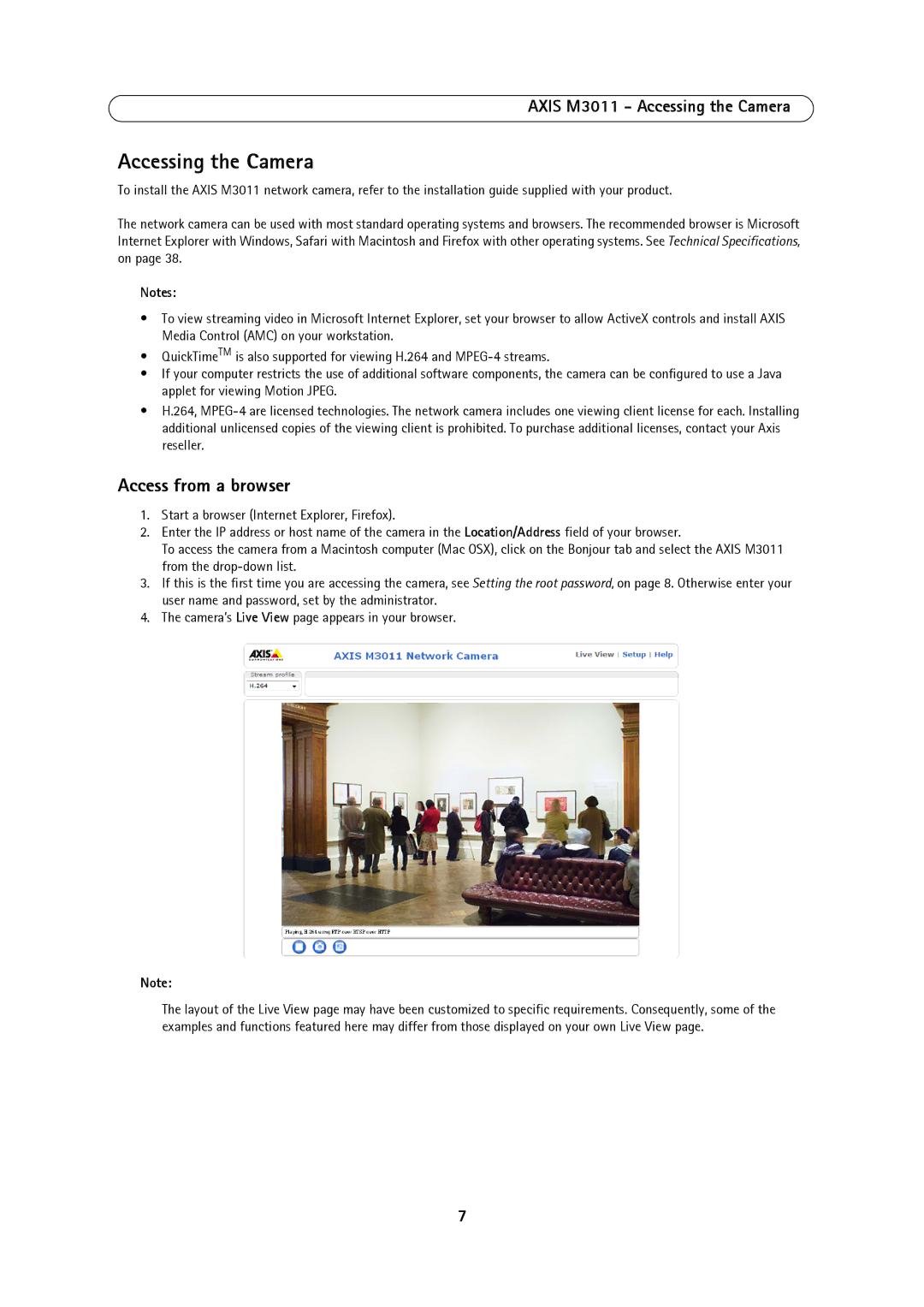 Axis Communications user manual Access from a browser, Axis M3011 Accessing the Camera 