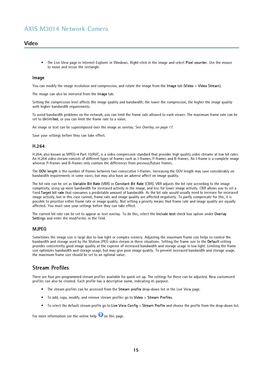 Axis Communications M3014 user manual Stream Proﬁles, Image, 264 