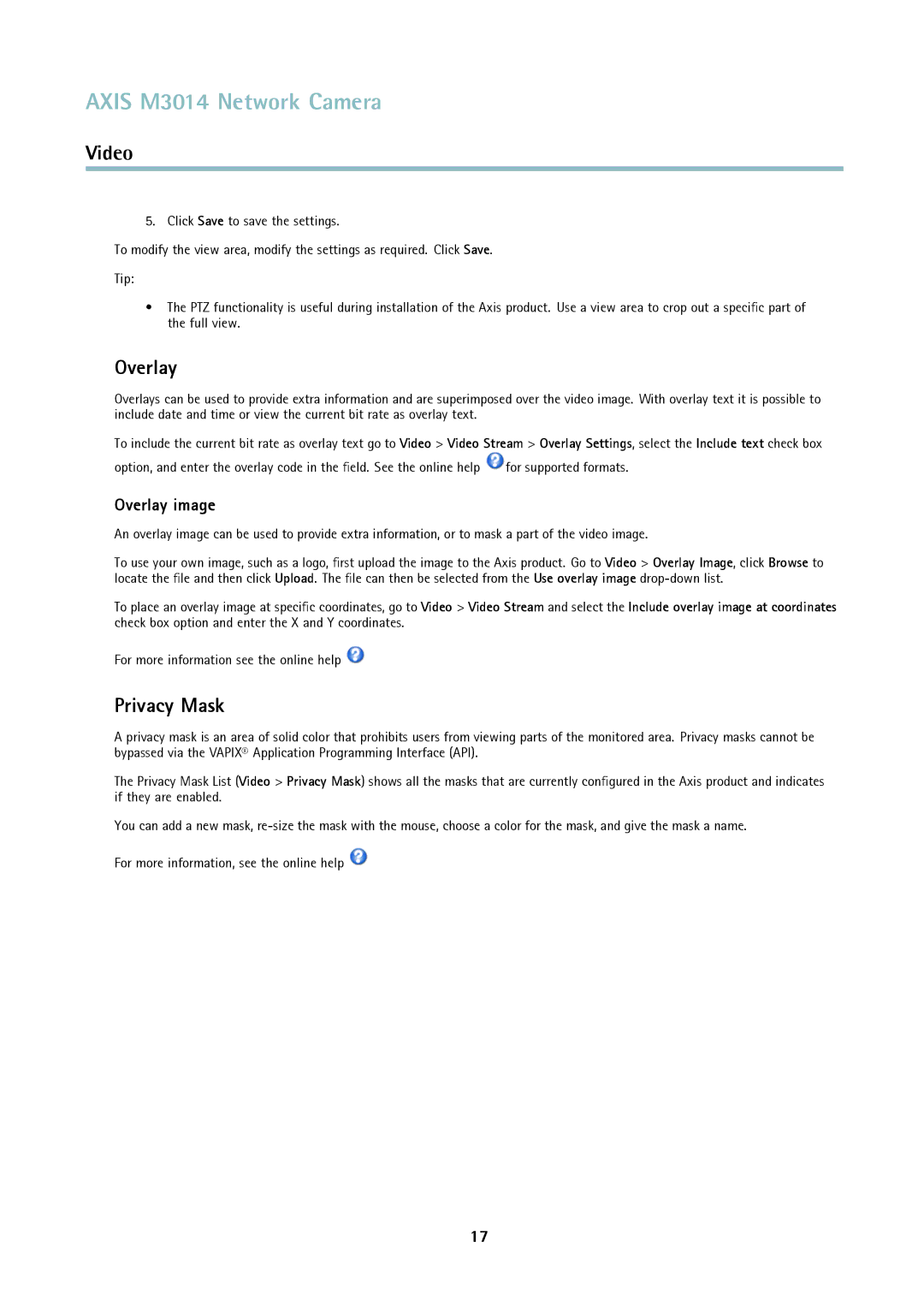 Axis Communications M3014 user manual Privacy Mask, Overlay image 