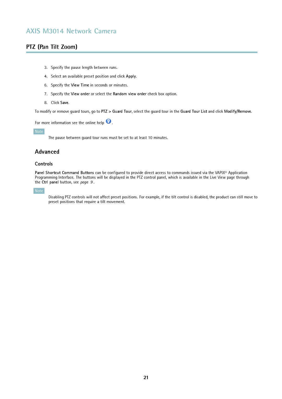 Axis Communications M3014 user manual Advanced, Controls 