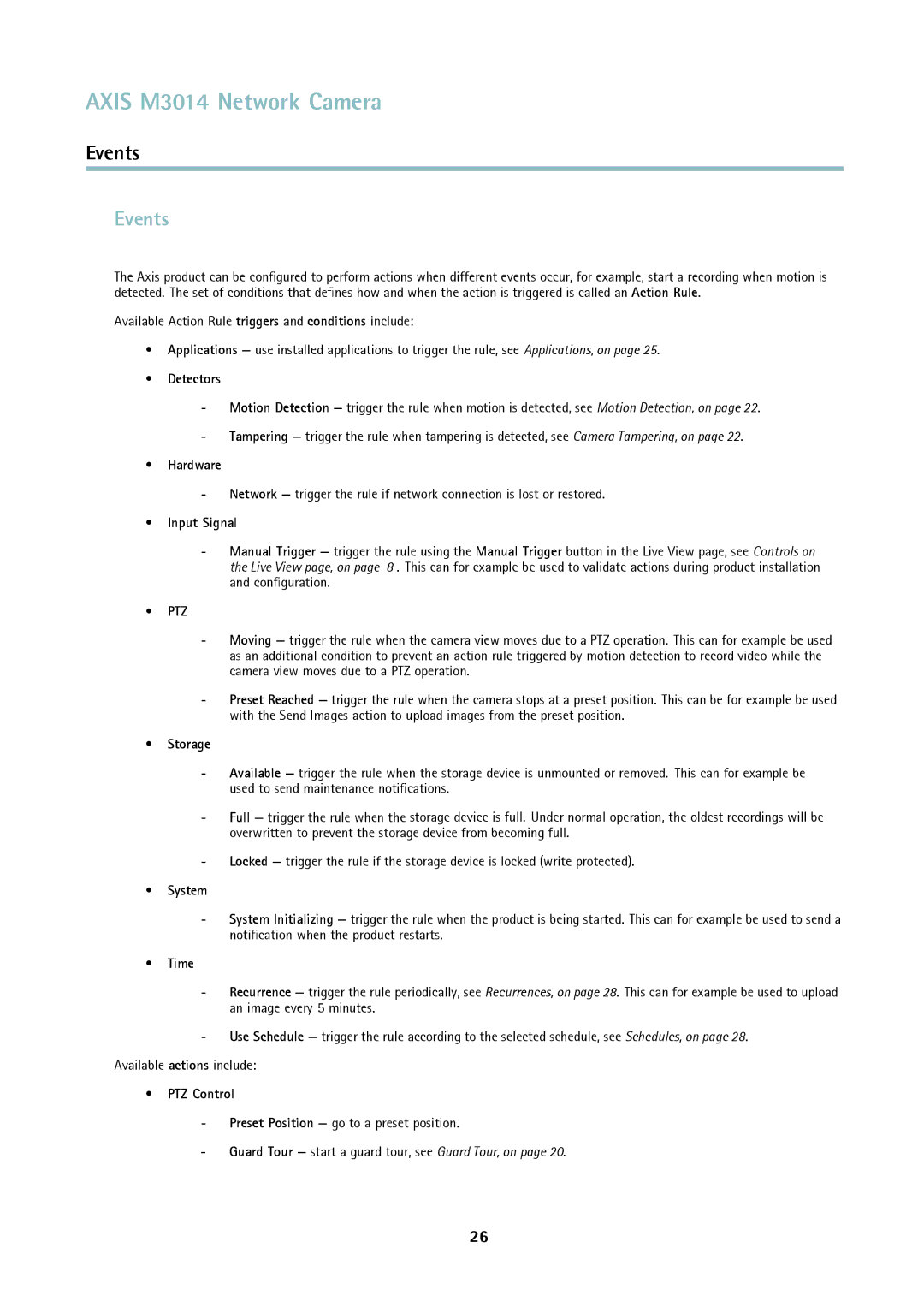 Axis Communications M3014 user manual Events 