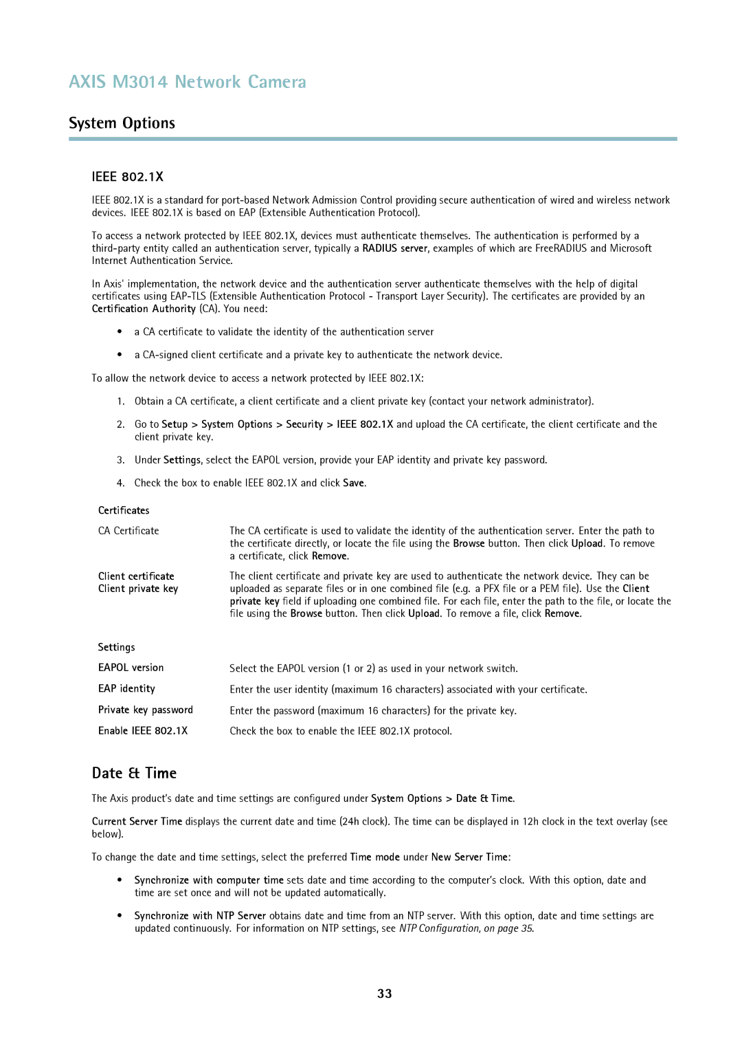 Axis Communications M3014 user manual Date & Time, Ieee 