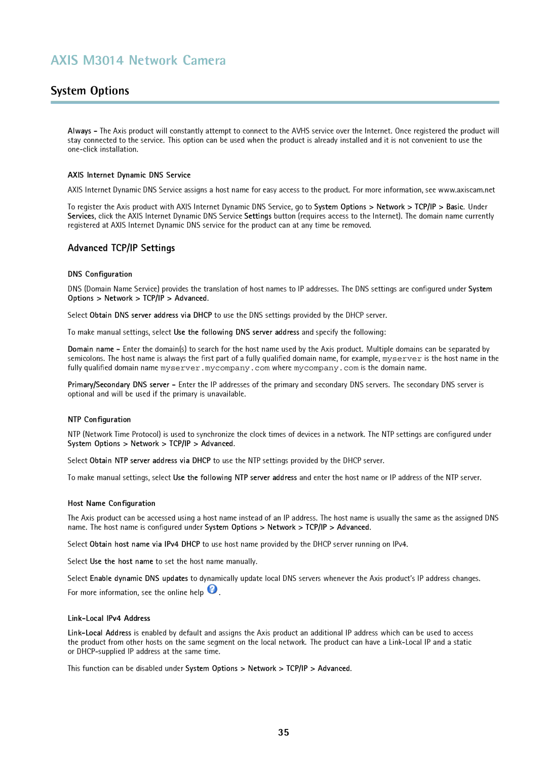 Axis Communications M3014 user manual Advanced TCP/IP Settings 