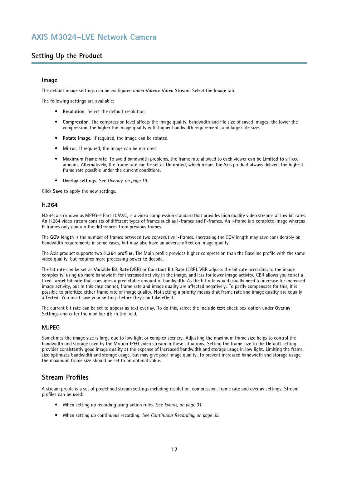 Axis Communications M3024LVE user manual Stream Profiles, Image, 264 