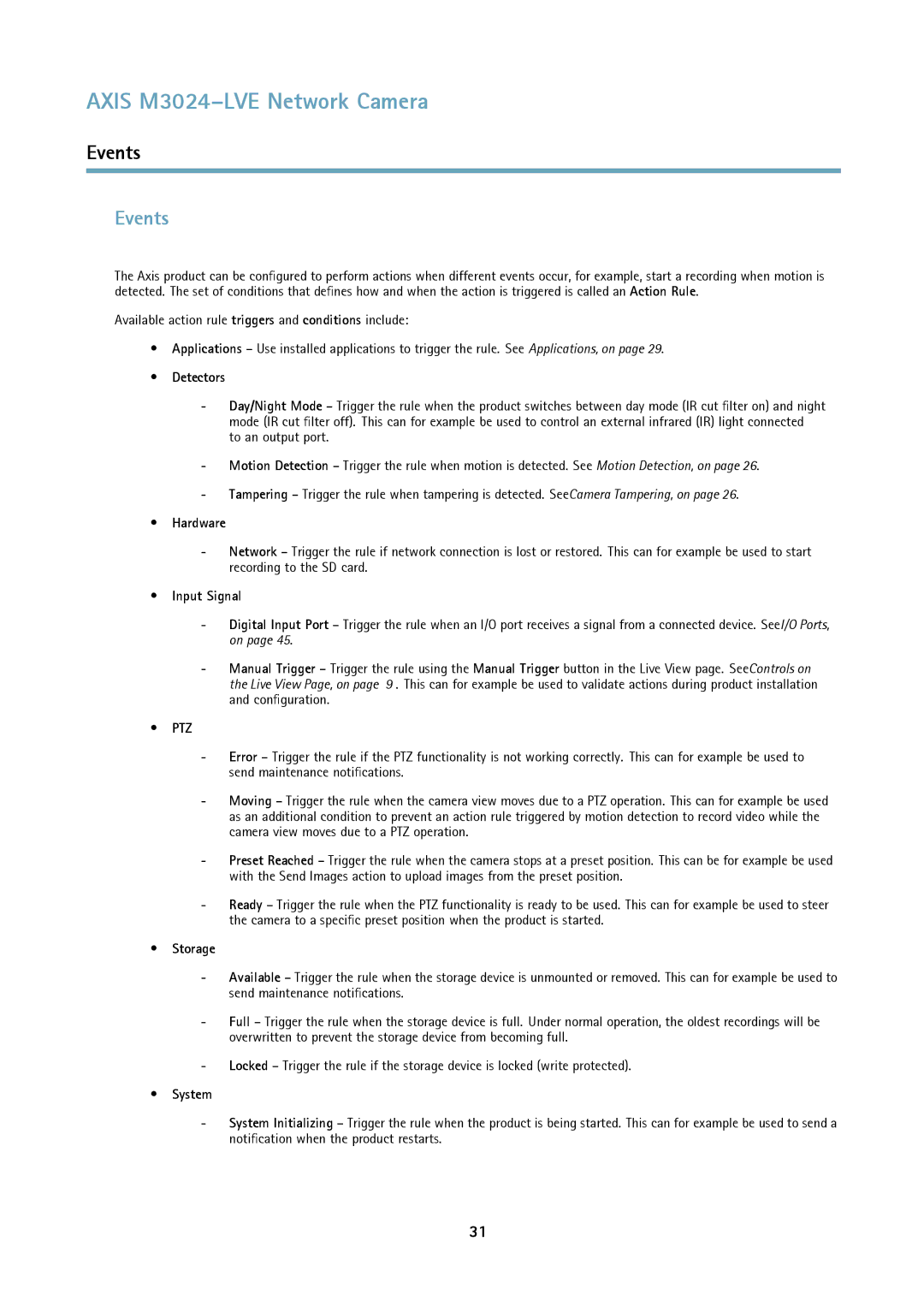 Axis Communications M3024LVE user manual Events 