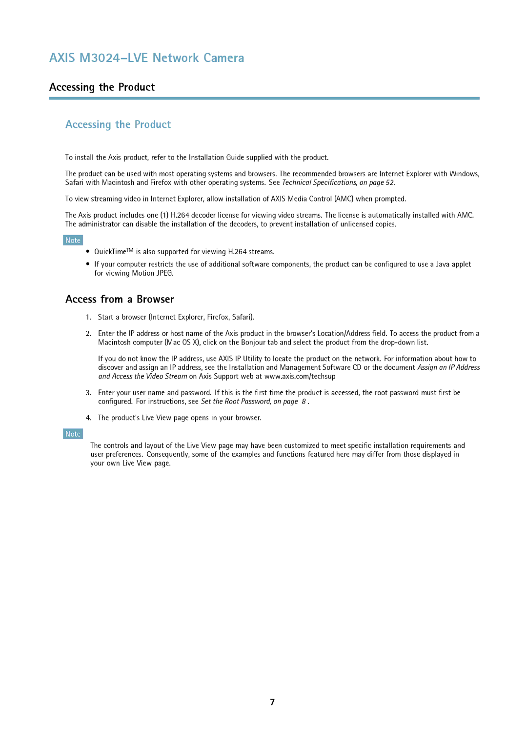 Axis Communications M3024LVE user manual Accessing the Product, Access from a Browser 