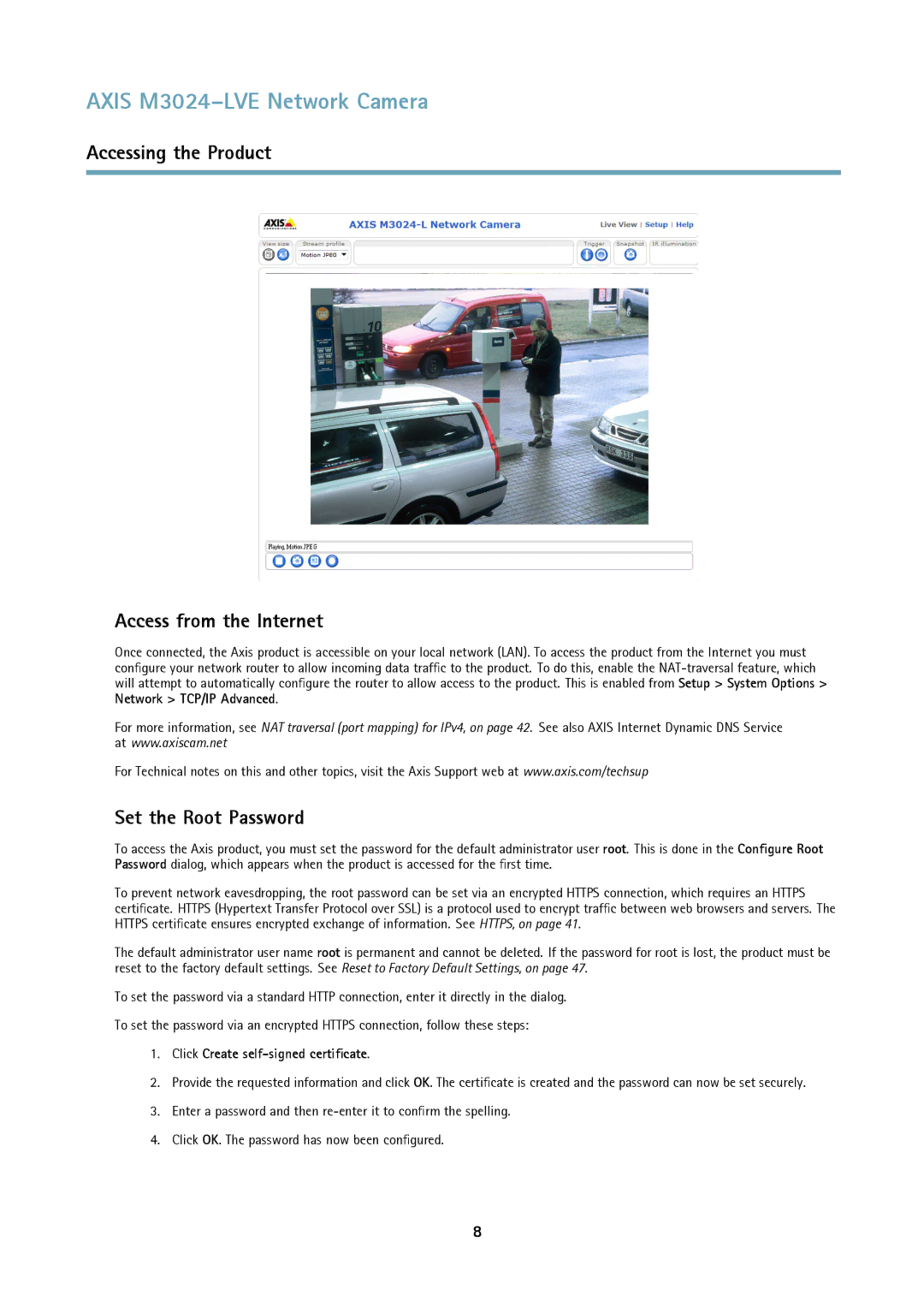 Axis Communications M3024LVE user manual Accessing the Product Access from the Internet, Set the Root Password 