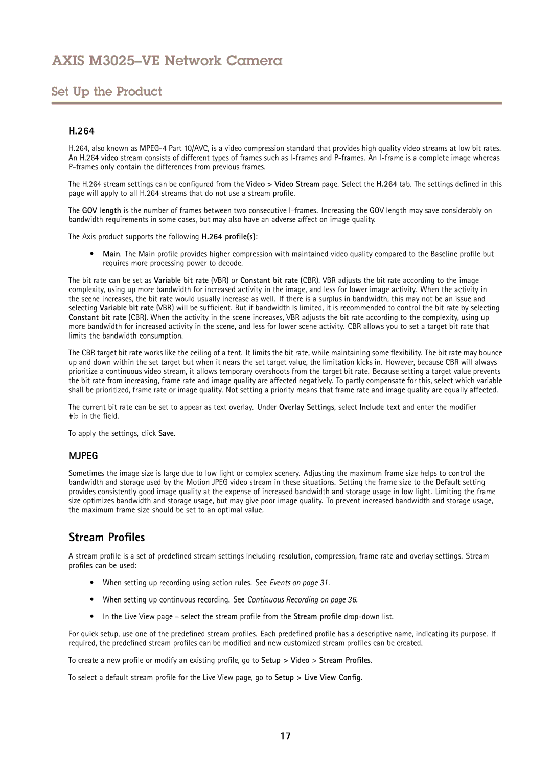 Axis Communications M3025-VE user manual Stream Profiles, 264 