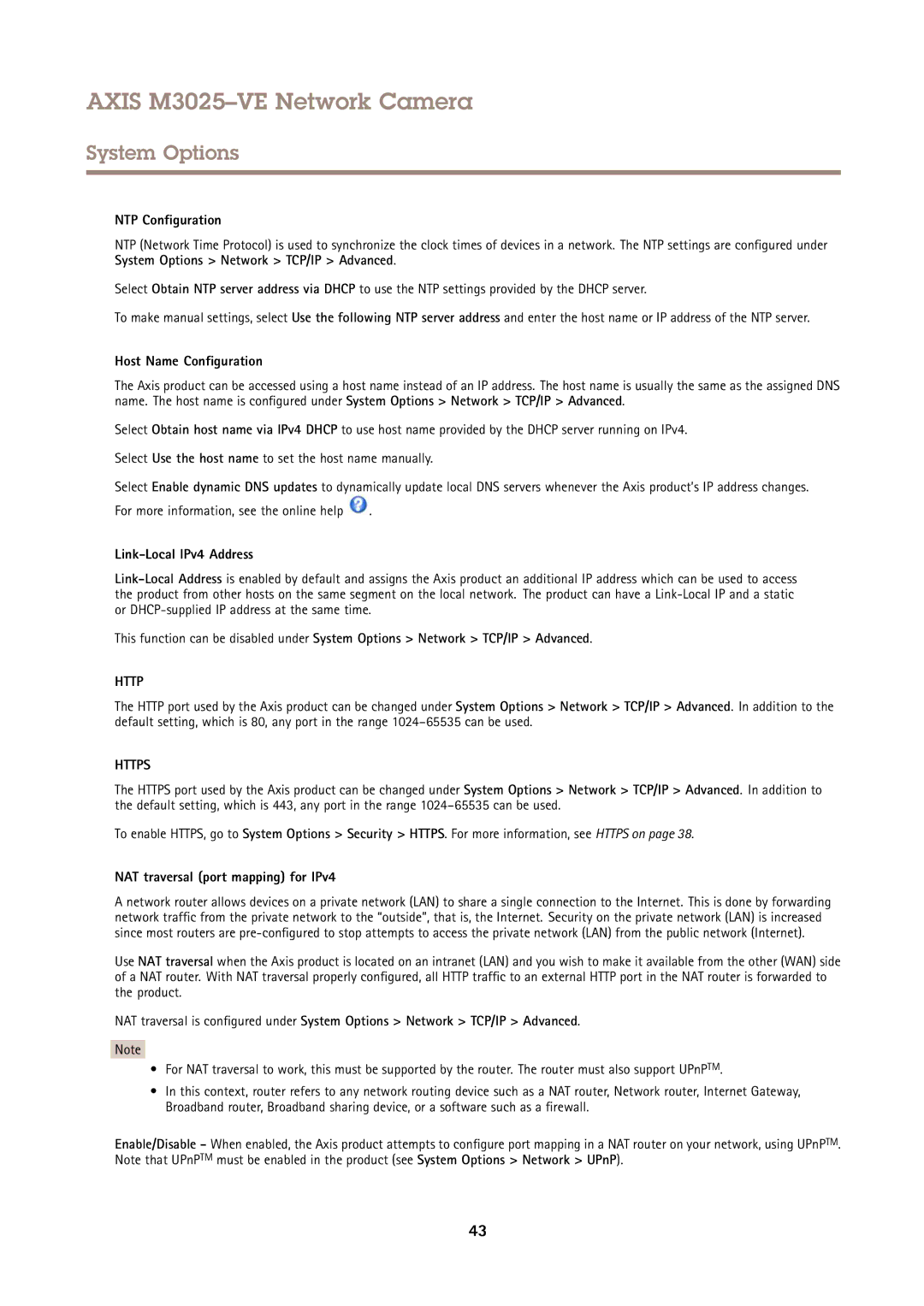 Axis Communications M3025-VE user manual NTP Configuration, Host Name Configuration, Link-Local IPv4 Address 