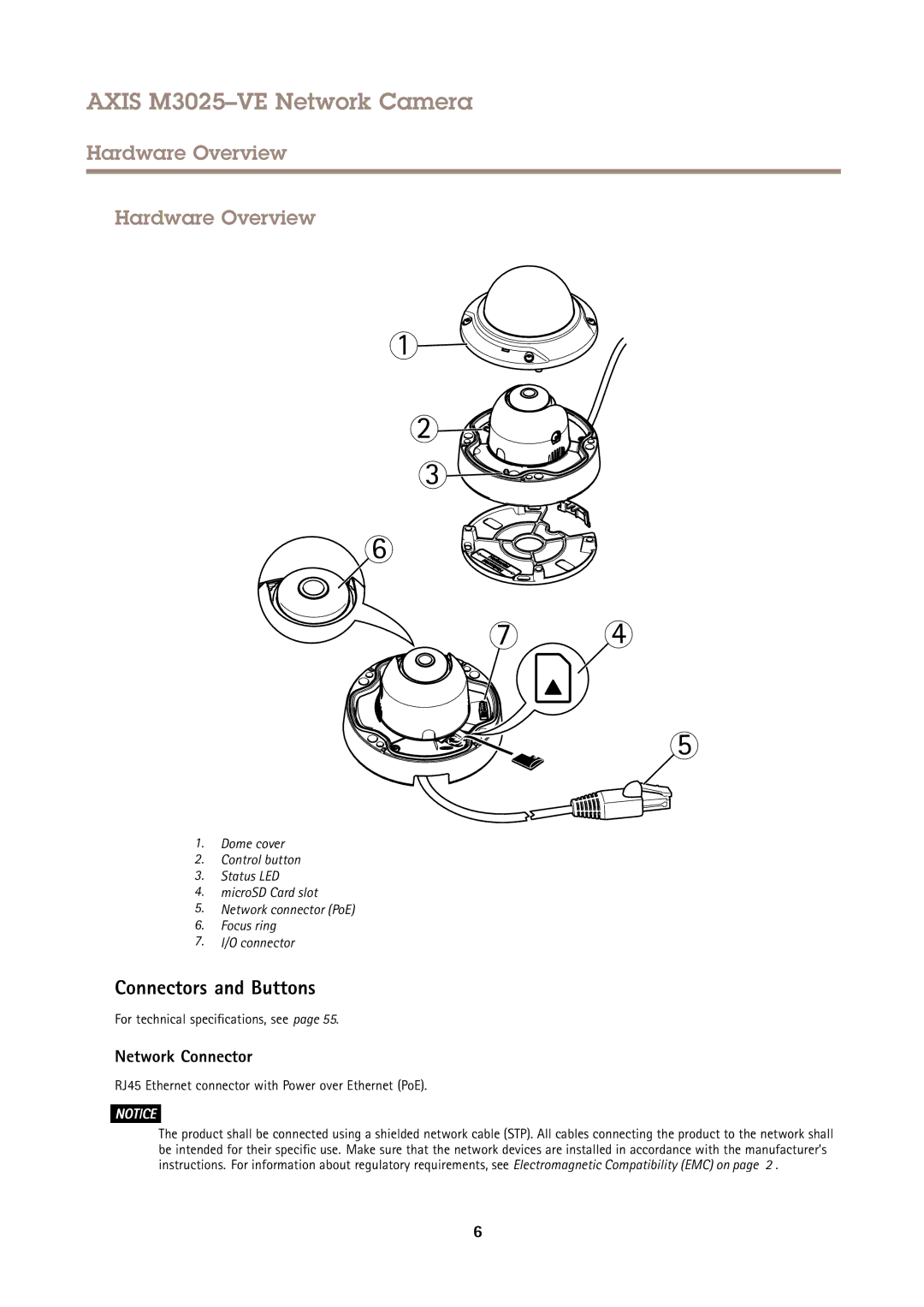 Axis Communications M3025-VE user manual Hardware Overview, Connectors and Buttons, Network Connector 