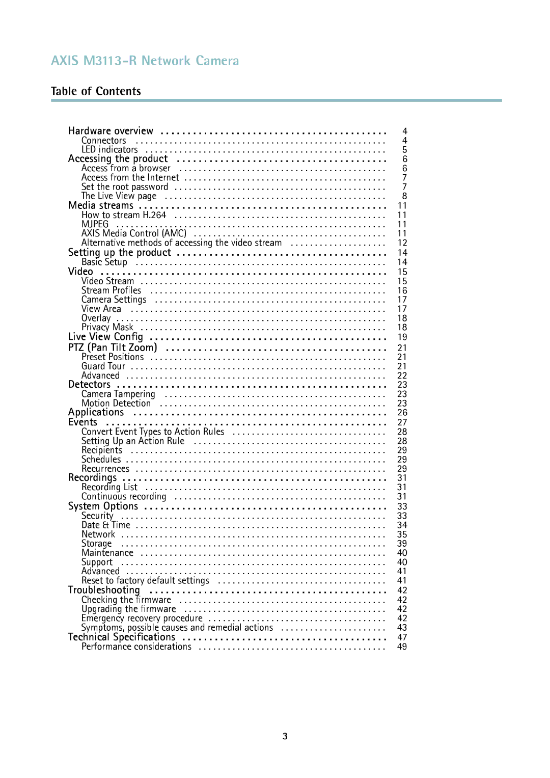 Axis Communications user manual Axis M3113-R Network Camera, Table of Contents 