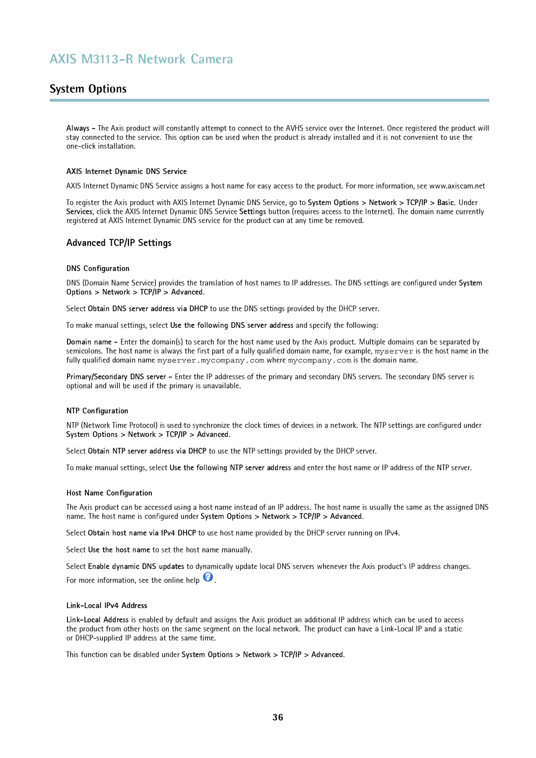 Axis Communications M3113-R user manual Advanced TCP/IP Settings 