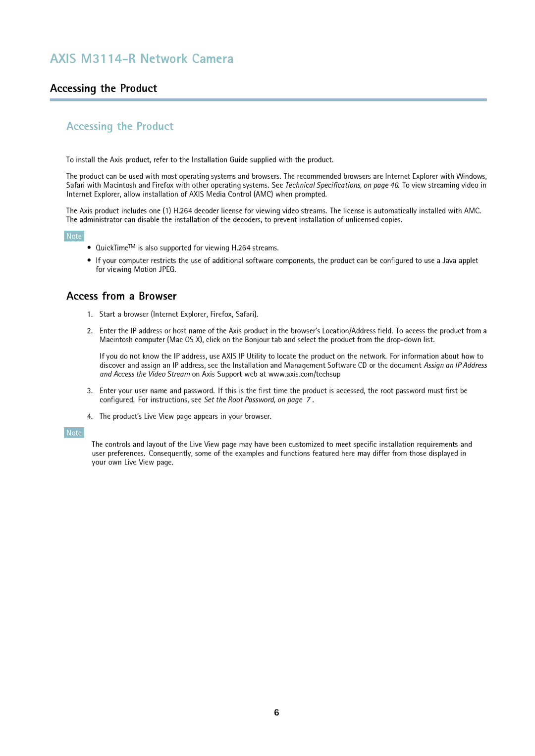 Axis Communications M3114-R user manual Accessing the Product, Access from a Browser 