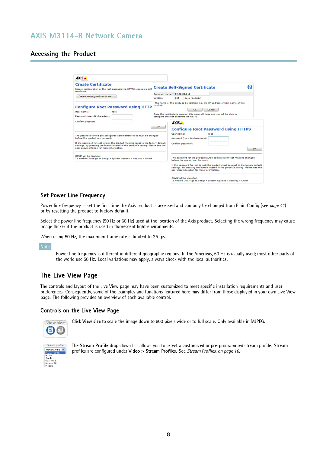 Axis Communications M3114-R user manual Set Power Line Frequency, Controls on the Live View 