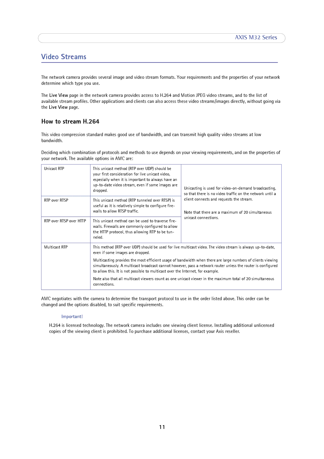 Axis Communications M3203-V, M3204-V user manual Video Streams, How to stream H.264 