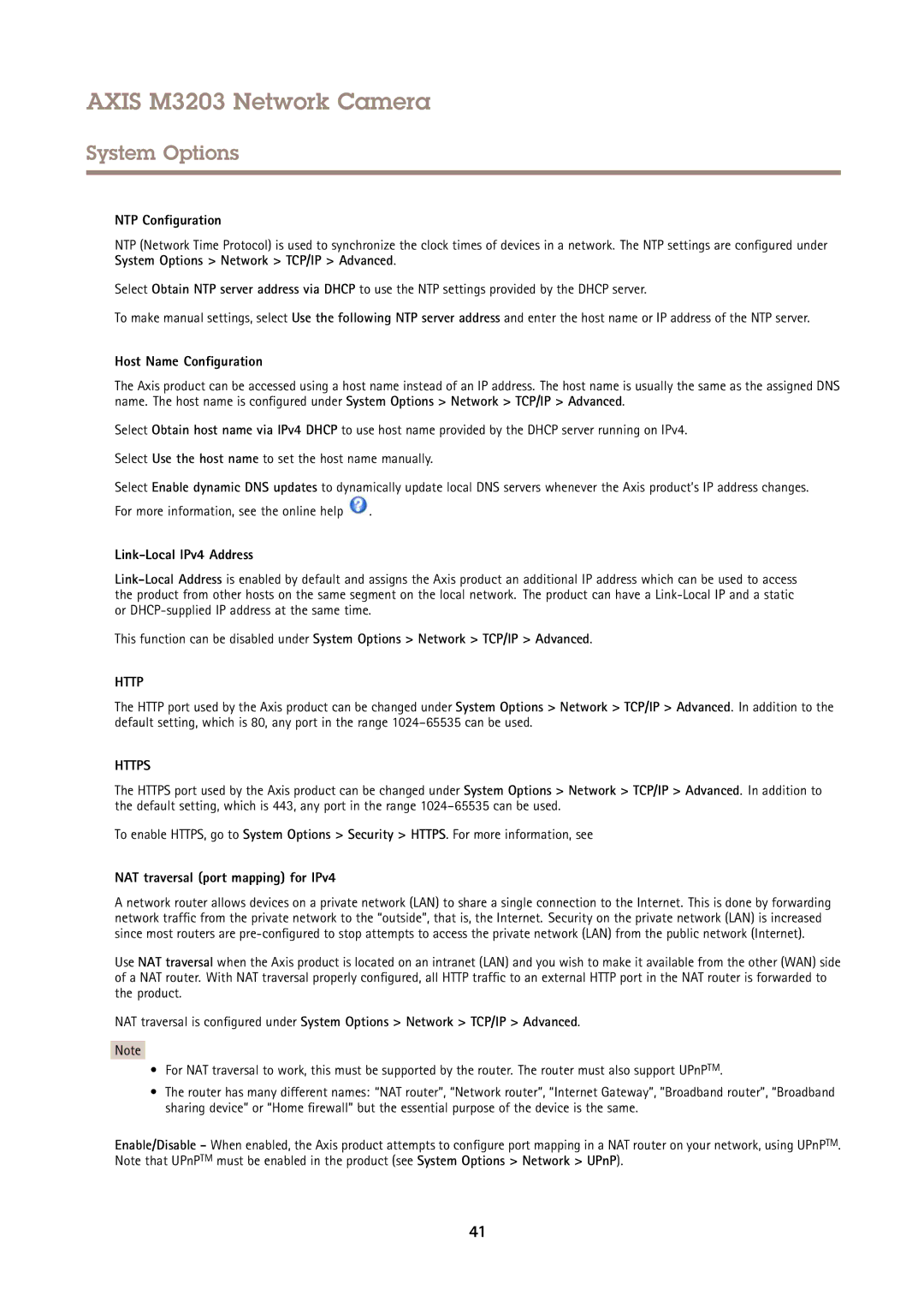 Axis Communications M3203 user manual NTP Configuration, Host Name Configuration, Link-Local IPv4 Address 