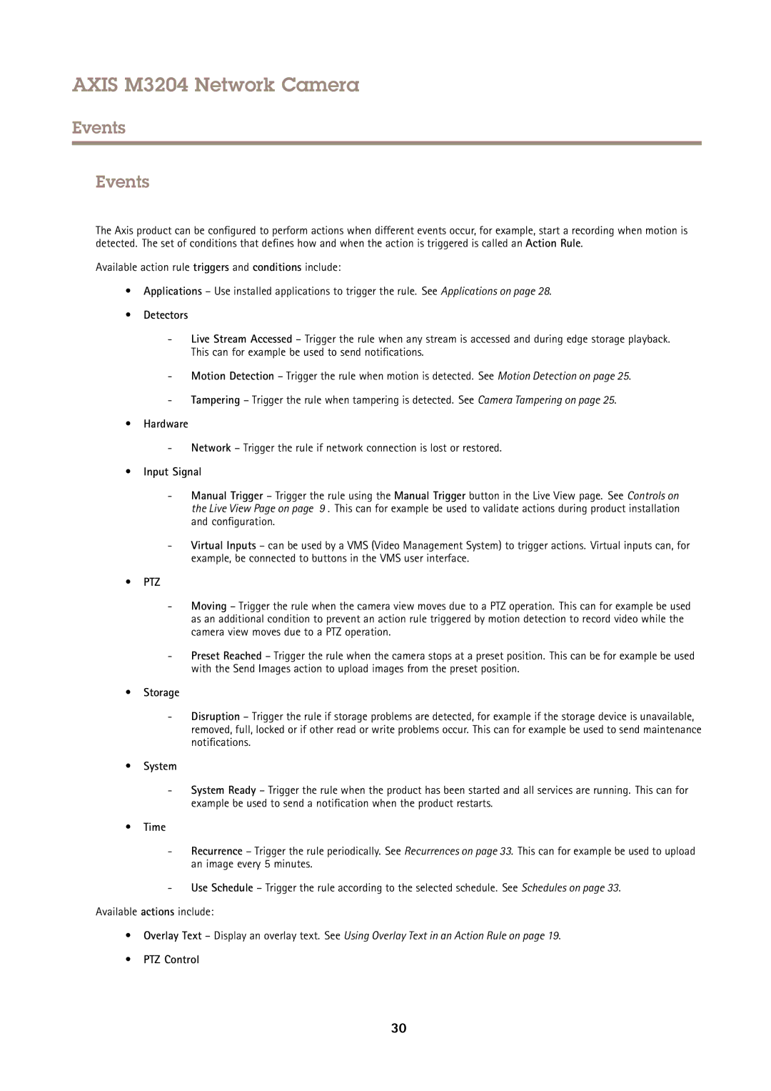 Axis Communications M3204 user manual Events 