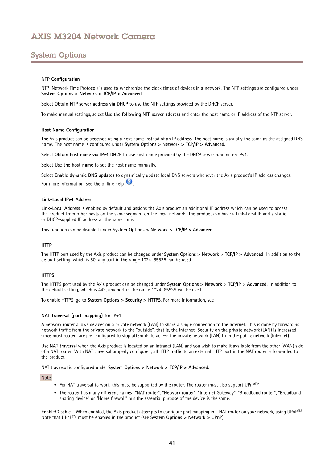 Axis Communications M3204 user manual NTP Configuration, Host Name Configuration, Link-Local IPv4 Address 