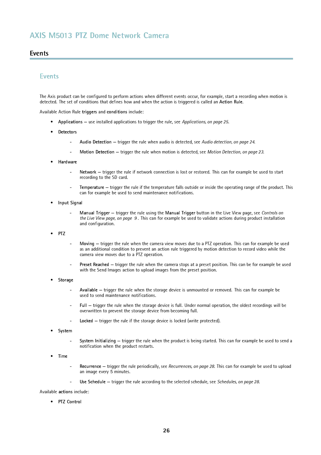 Axis Communications M5013 user manual Events 