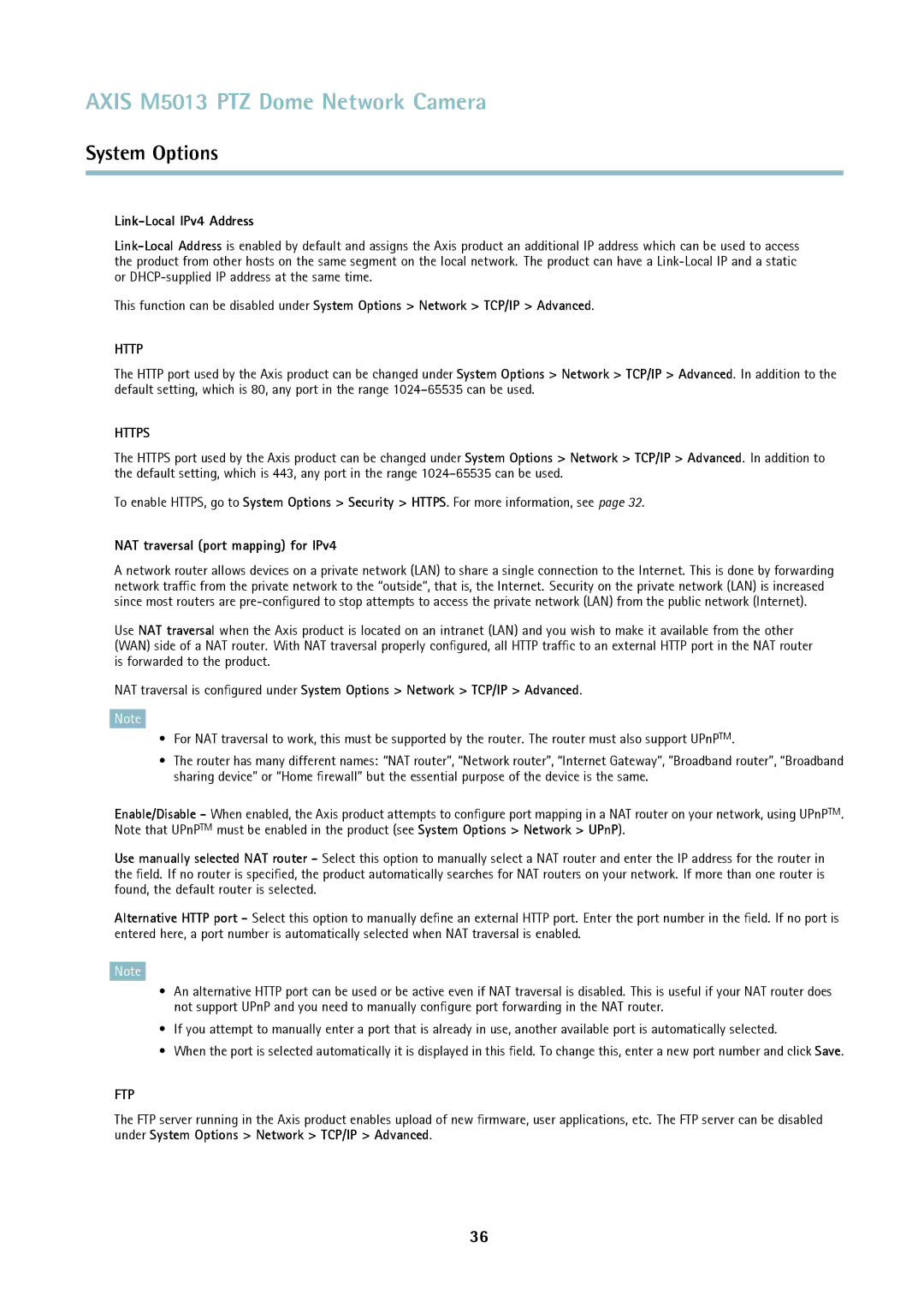 Axis Communications M5013 user manual Link-Local IPv4 Address, NAT traversal port mapping for IPv4 