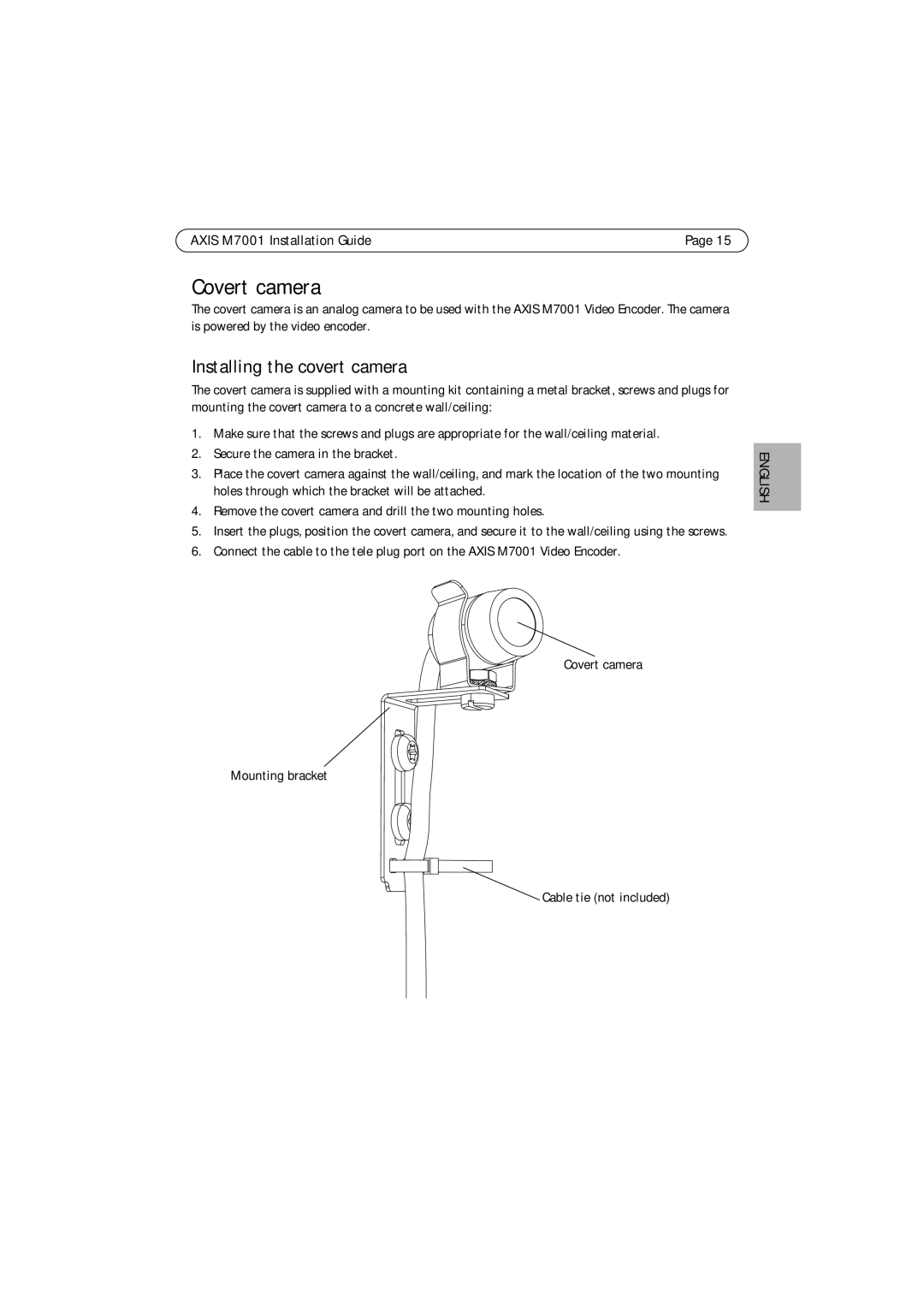 Axis Communications M7001 manual Covert camera, Installing the covert camera 