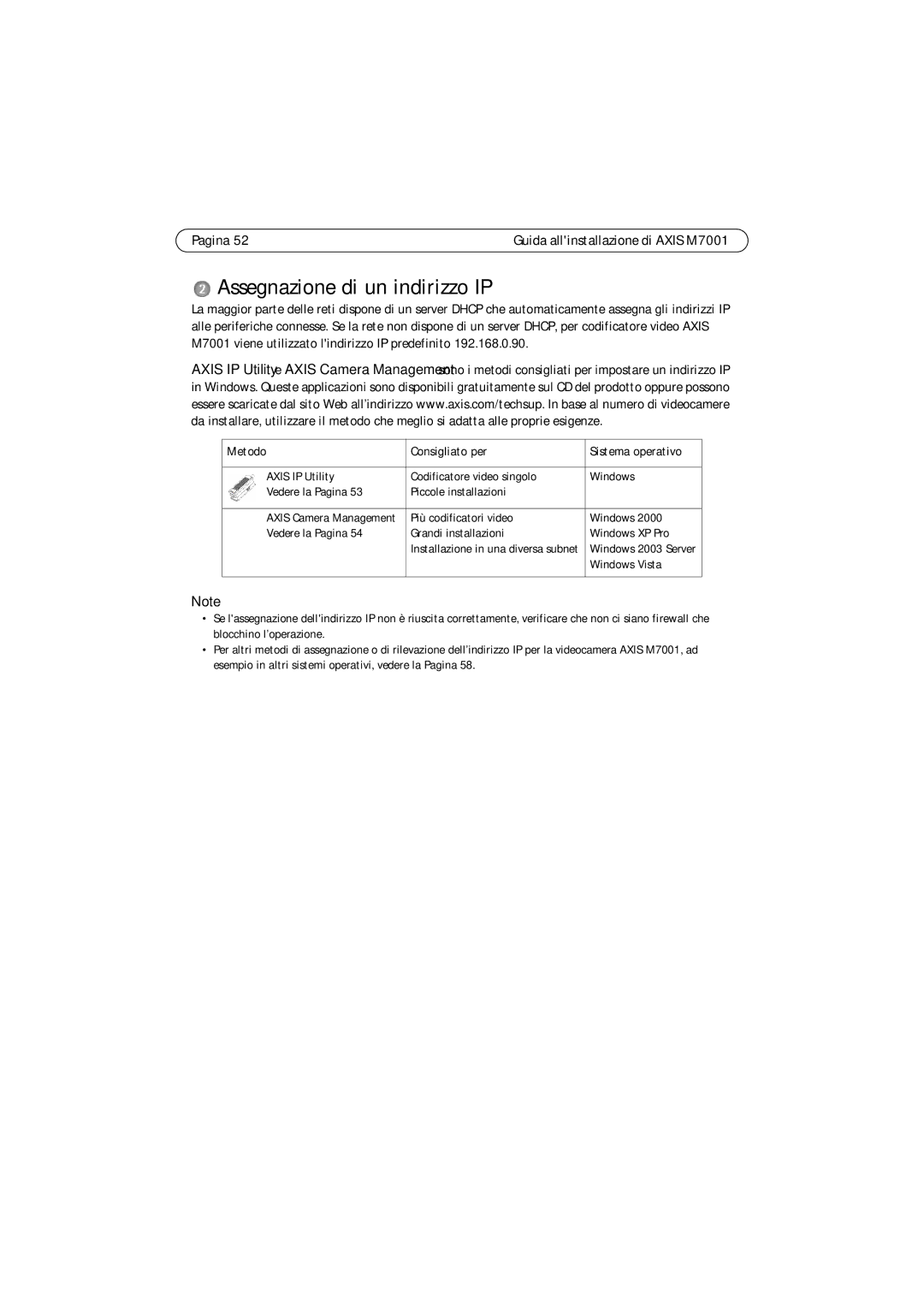 Axis Communications M7001 manual Assegnazione di un indirizzo IP, Metodo Consigliato per 