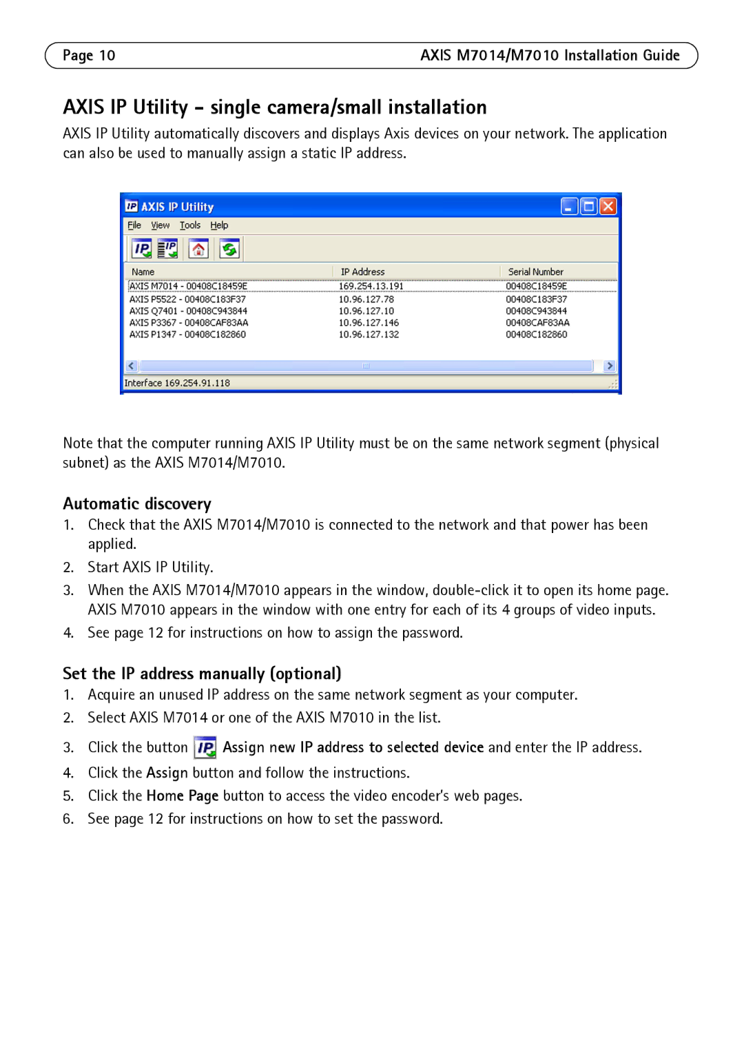 Axis Communications M7010 manual Axis IP Utility single camera/small installation, Automatic discovery 