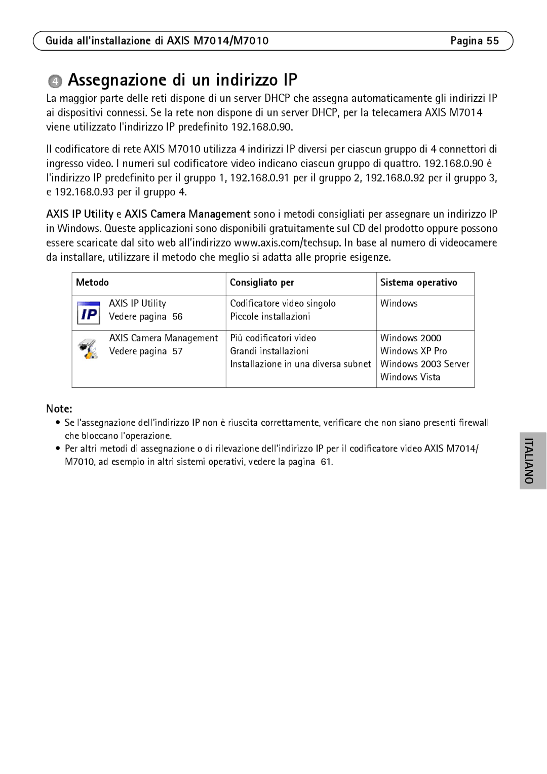 Axis Communications M7010 manual Assegnazione di un indirizzo IP, Metodo Consigliato per 