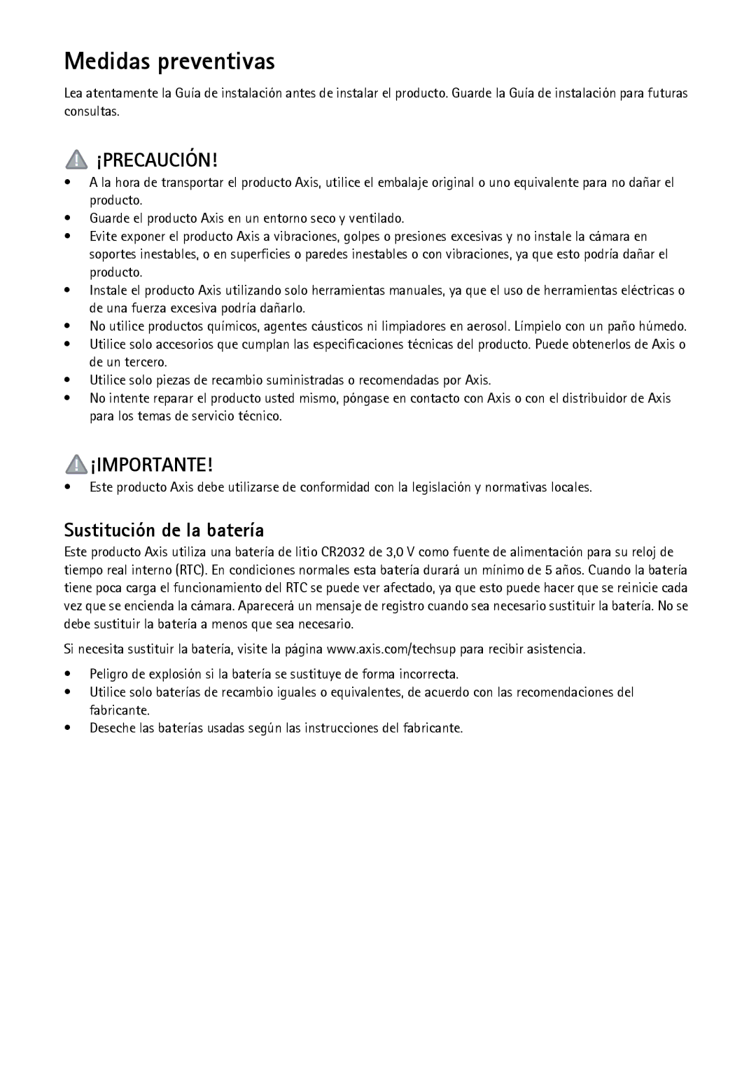 Axis Communications M7010 manual Medidas preventivas, ¡Precaución 