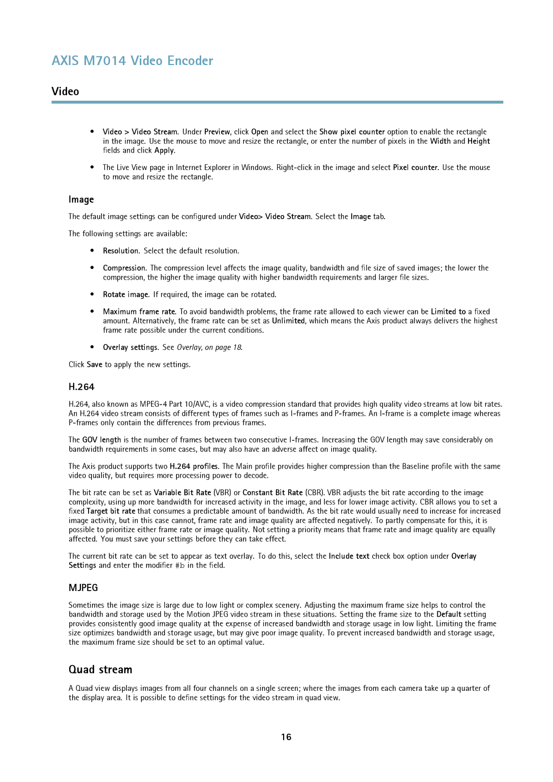 Axis Communications M7014 user manual Quad stream, Image, 264 