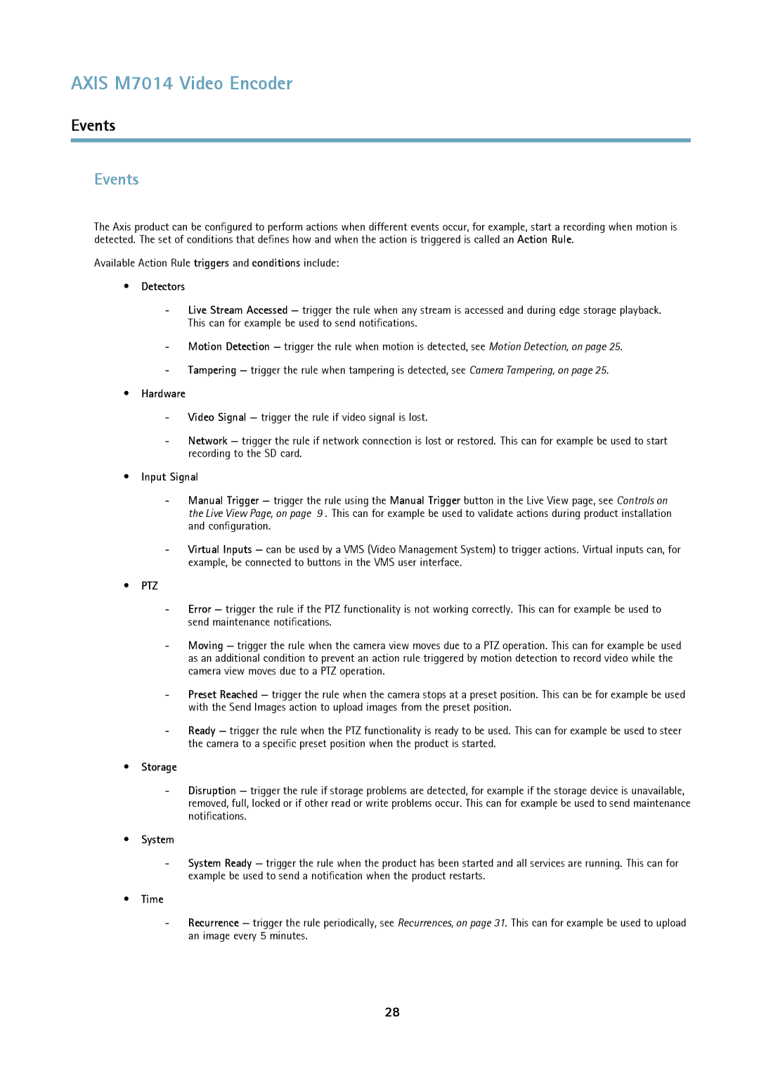 Axis Communications M7014 user manual Events 