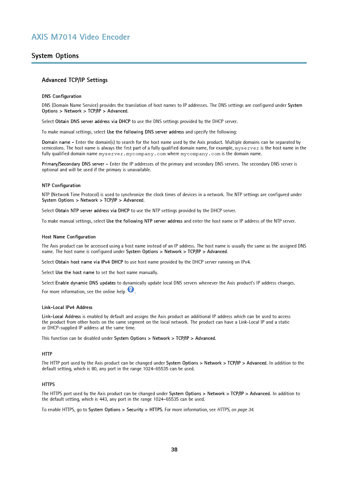 Axis Communications M7014 Advanced TCP/IP Settings, DNS Configuration, NTP Configuration, Host Name Configuration 