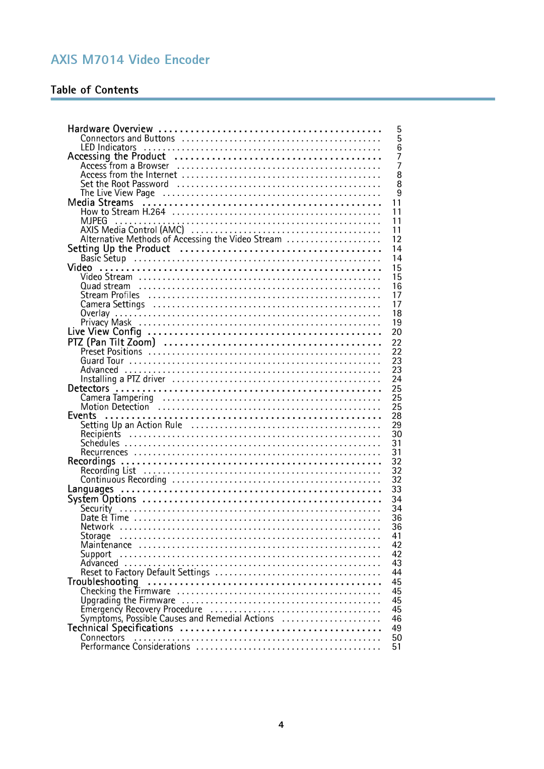 Axis Communications user manual Axis M7014 Video Encoder, Table of Contents 