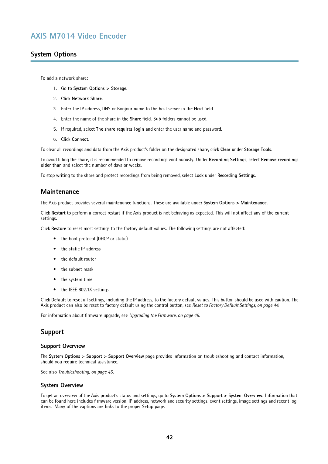 Axis Communications M7014 user manual Maintenance, Support Overview, System Overview 