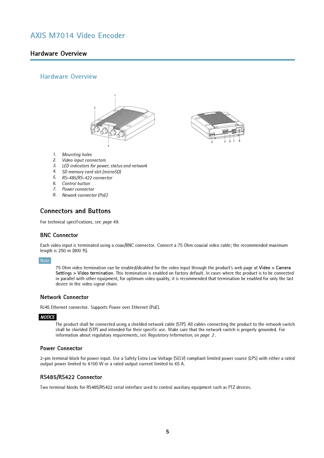 Axis Communications M7014 user manual Hardware Overview, Connectors and Buttons 