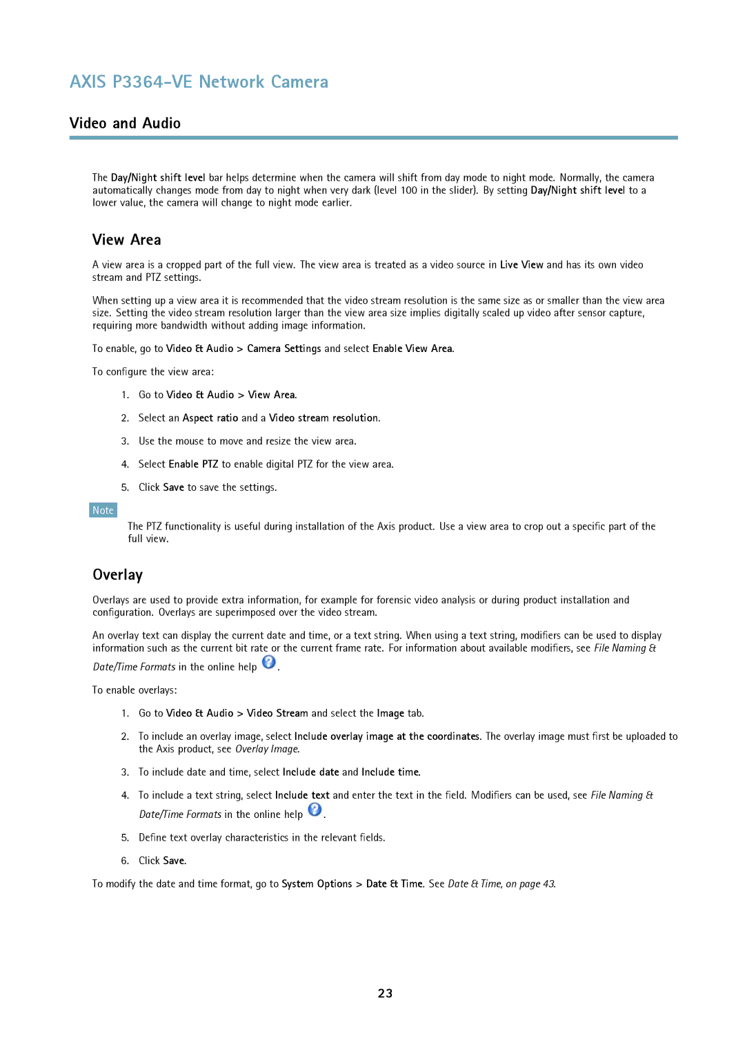 Axis Communications network camera user manual View Area, Overlay, To configure the view area 